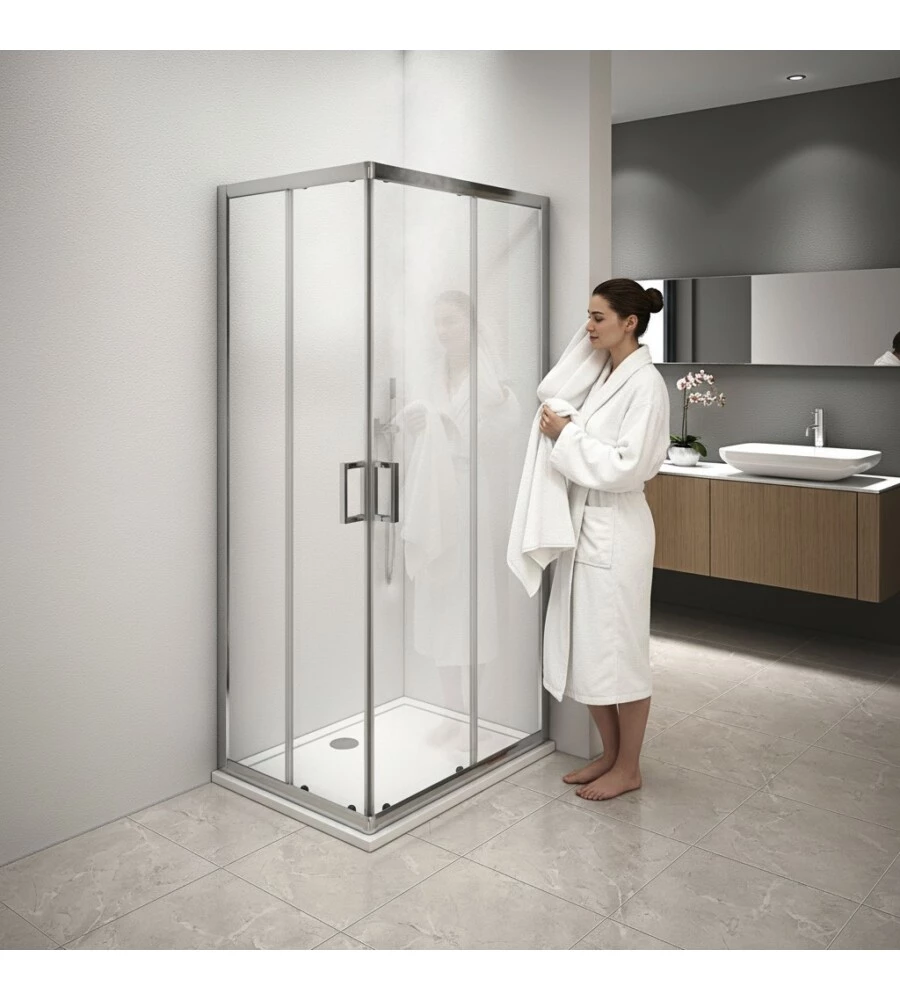 BOX DOCCIA ANGOLARE IN ALLUMINIO CON VETRO TRASPARENTE 70X90X185 CM