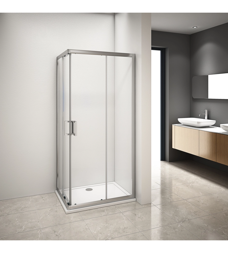 BOX DOCCIA ANGOLARE IN ALLUMINIO CON VETRO TRASPARENTE 70X90X185 CM
