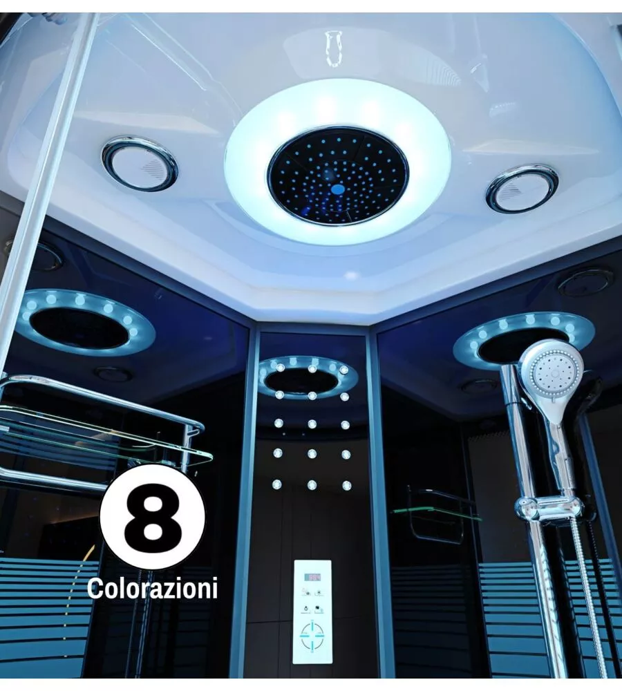 CABINA DOCCIA IDROMASSAGGIO "OLIMPIA" CON LUCI COLORATE IN VETRO E ALLUMINIO 80X80X220 CM