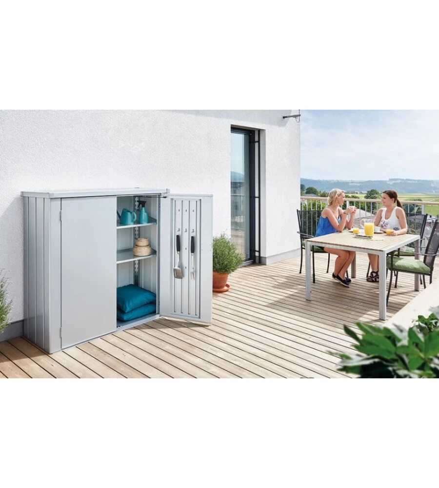 ARMADIO DA ESTERNO BIOHORT "ROMEO M" IN ACCIAIO ARGENTO METALLIZZATO, 132X57X140 CM - 55070