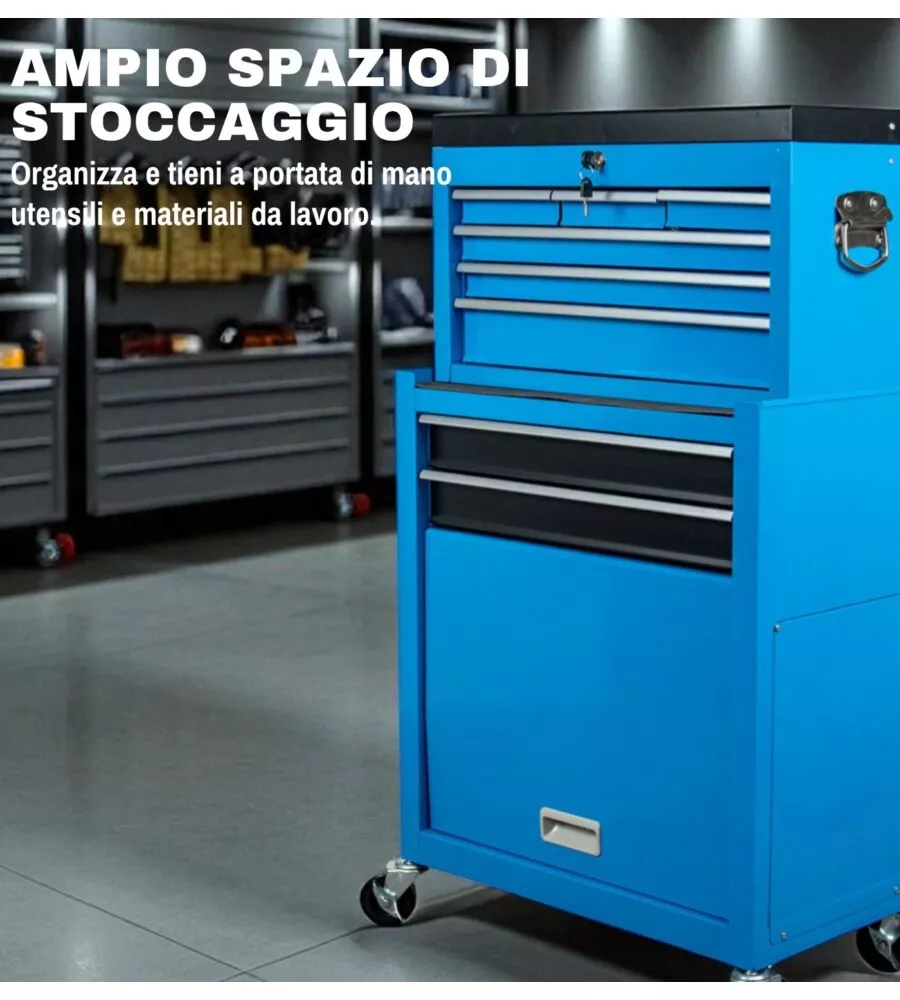 CASSETTIERA PORTA ATTREZZI EASY SYSTEM IN METALLO CON RUOTE E CASSETTIERA MOVIBILE 61,6X33X108,2 CM