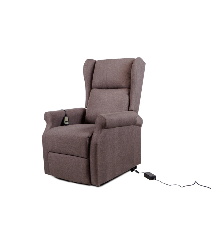 POLTRONA RELAX CON RECLINER ELETTRICO BELLAHOME "BERG" TESSUTO MARRONE, 72,5X94X109 CM
