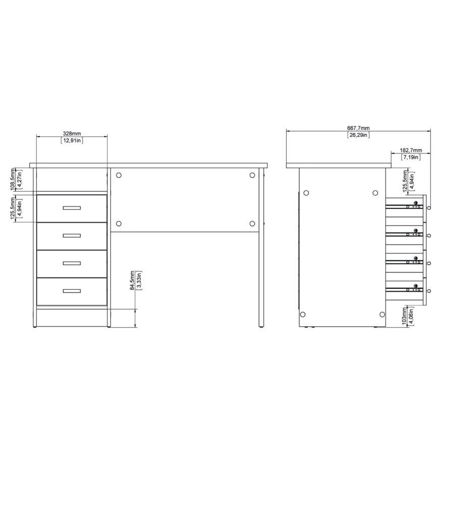 SCRIVANIA CON 4 CASSETTI BIANCA, 110X76X48,5 CM