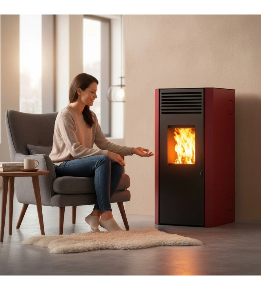 Stufa a pellet ventilata Caris "Maylea H" con purificatore HealthSystem bordeaux 7,5 Kw