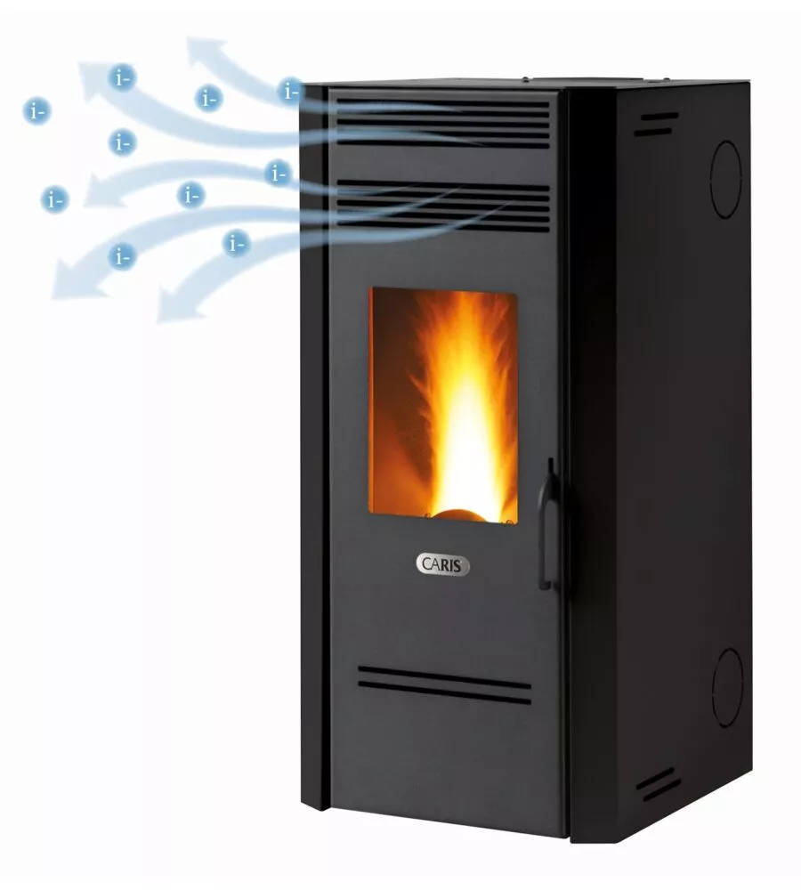 STUFA A PELLET VENTILATA CARIS "MAYLEA" CON PURIFICATORE HEALTHSYSTEM NERO 7,1 KW