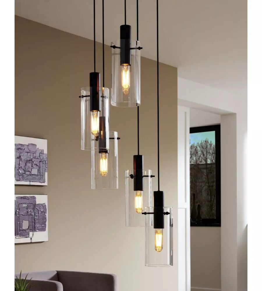 LAMPADA A SOSPENSIONE "MONTEFINO" VETRO E METALLO, 5X60W