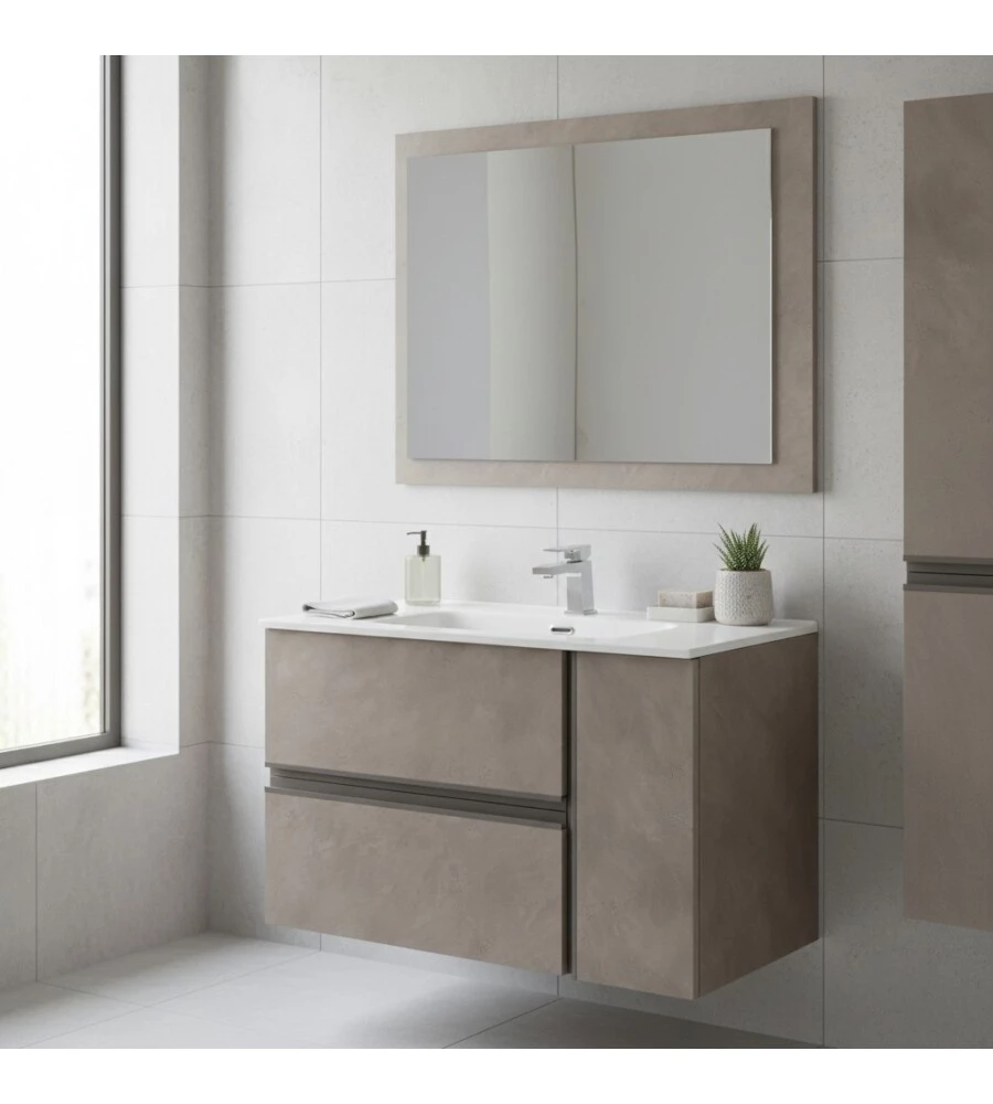 MOBILE BAGNO SOSPESO "OXID" CON SPECCHIO, 90X46X57 CM