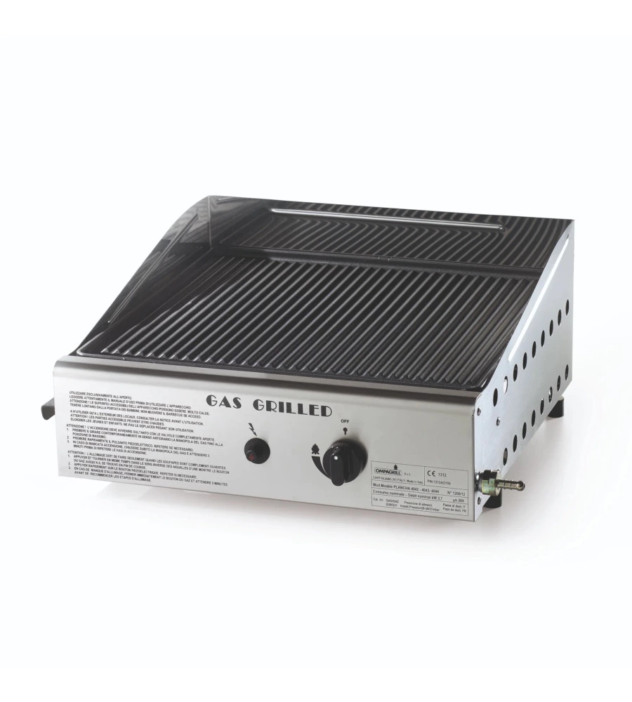 BARBECUE A GAS OMPAGRILL CON PLANCHA SINGOLA RIGATA 1 BRUCIATORE 40X43 CM