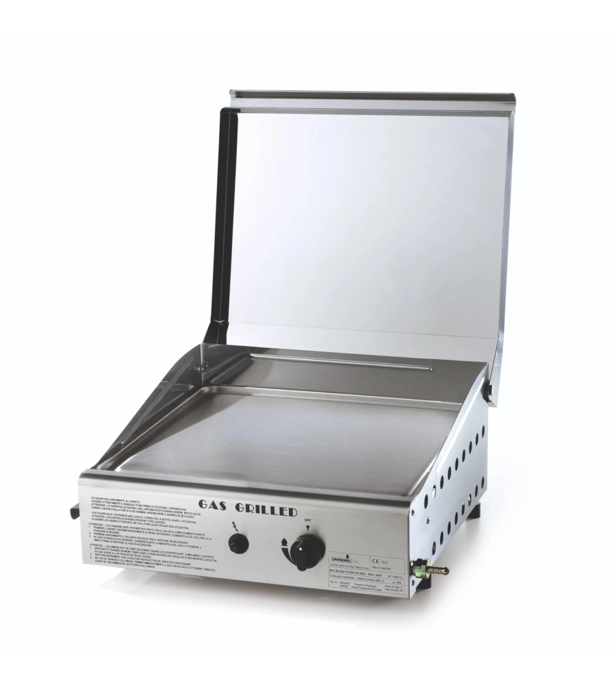 BARBECUE A GAS OMPAGRILL CON PLANCHA SINGOLA E COPERCHIO 1 BRUCIATORE 44X44X24 CM