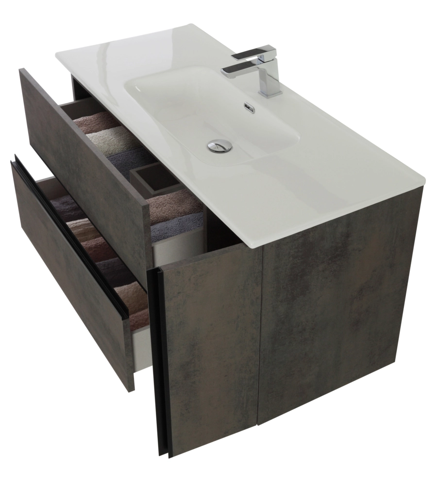 MOBILE BAGNO SOSPESO "OXID" CON SPECCHIO, 110X46X57 CM