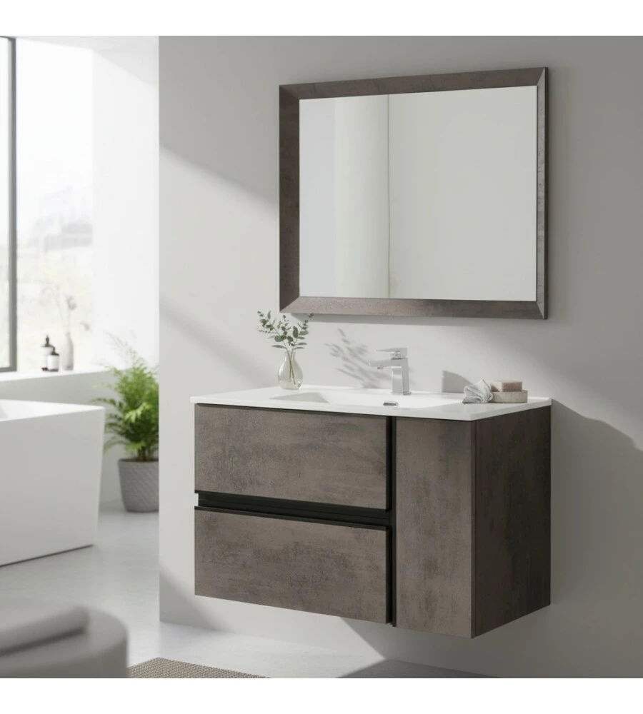 MOBILE BAGNO SOSPESO "OXID" CON SPECCHIO, 90X46X57 CM