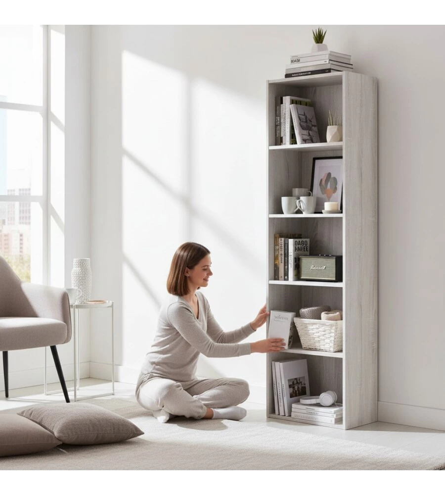 Libreria 4 ripiani "Ready 2" rovere bianco 40x29x172 cm