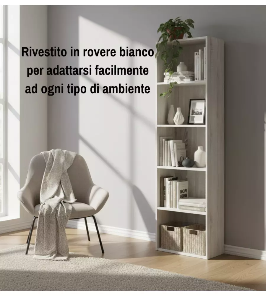 Libreria 4 ripiani "Ready 2" rovere bianco 40x29x172 cm