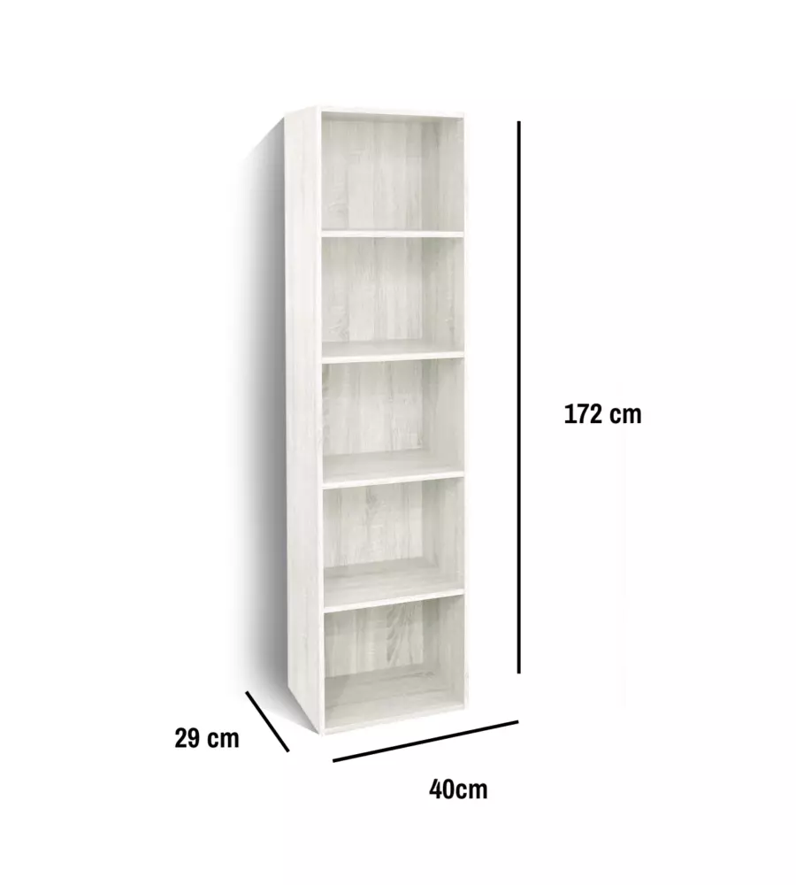 Libreria 4 ripiani "Ready 2" rovere bianco 40x29x172 cm