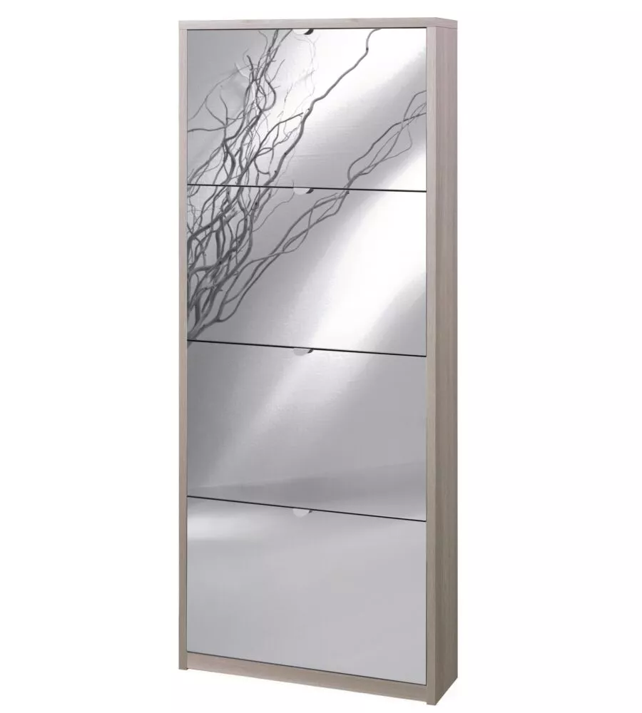 SCARPIERA OLMO CON 4 ANTE A SPECCHIO, 63X18X154 CM