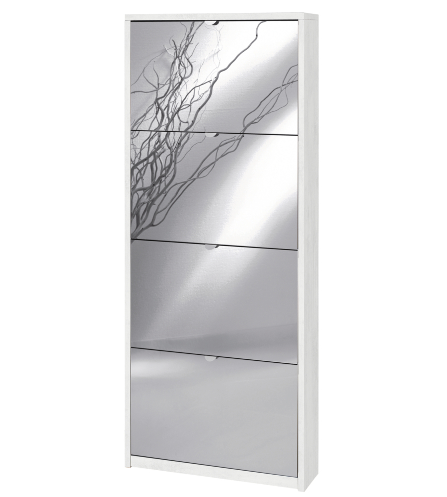SCARPIERA BIANCA CON 4 ANTE A SPECCHIO, 63X18X154 CM