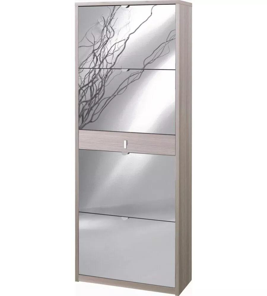 SCARPIERA OLMO CON 4 ANTE A SPECCHIO E 1 CASSETTO, 63X29X164 CM
