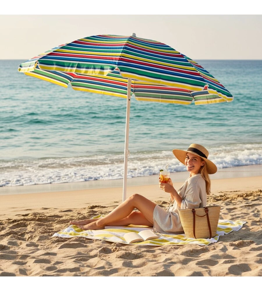 OMBRELLONE DA SPIAGGIA GIREVOLE ROTONDO EUROGARDEN FANTASIE ASSORTITE 180X180 CM