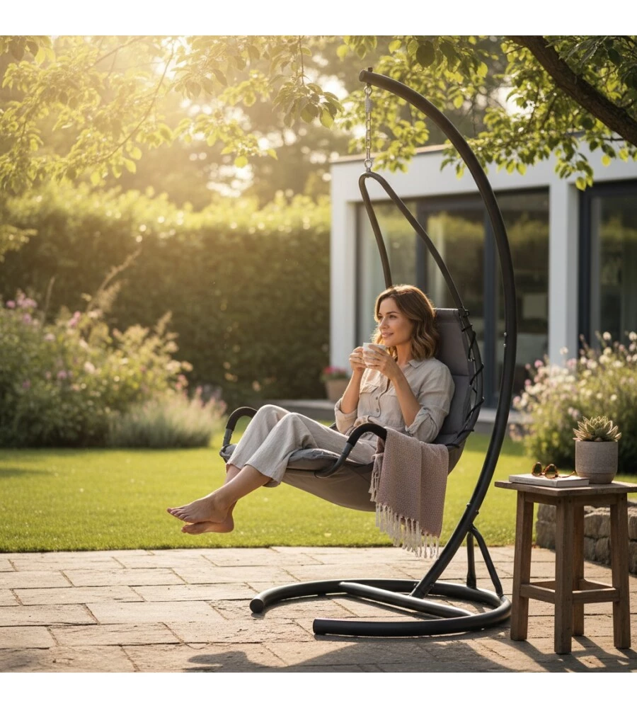 POLTRONA DONDOLO DA ESTERNO SOSPESA EUROGARDEN IN METALLO ANTRACITE 90/80X102X195 CM