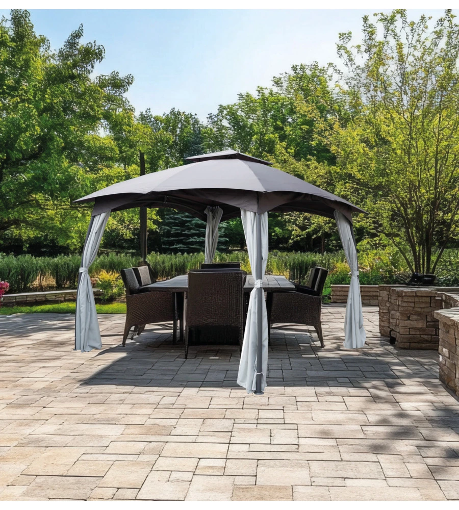 GAZEBO DA ESTERNO CON DOPPIO TETTO EUROGARDEN "BERLINO" IN ACCIAIO GRIGIO 3X3 M