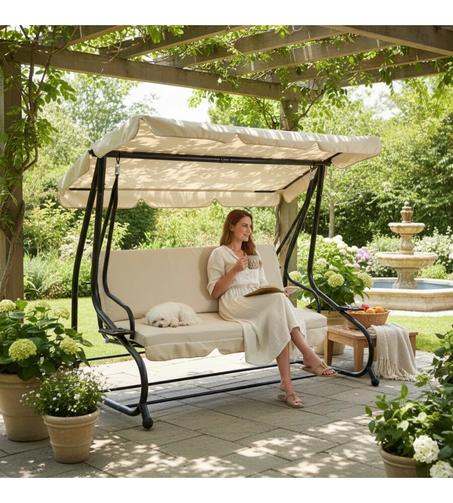 DONDOLO DA ESTERNO 3 POSTI EUROGARDEN BEIGE 200X120X164 CM