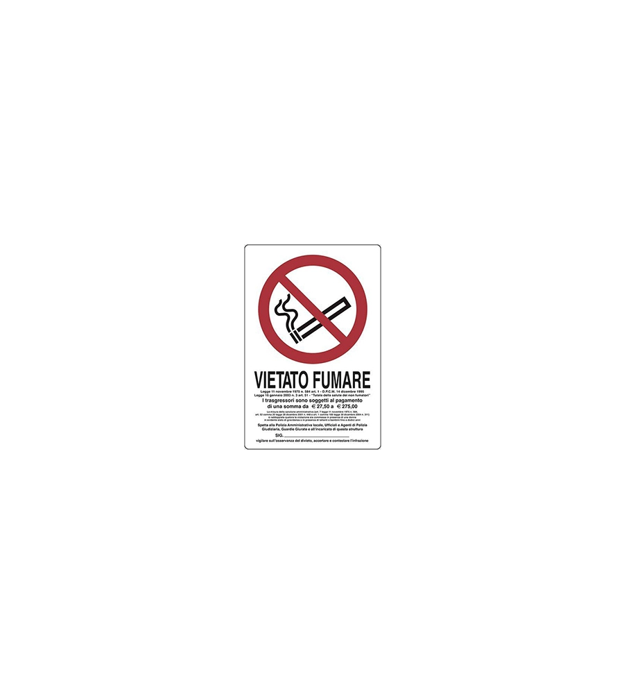 CARTELLO PLASTICA "VIETATO FUMARE, LEGGE DEL..." - 300 X 200 MM.