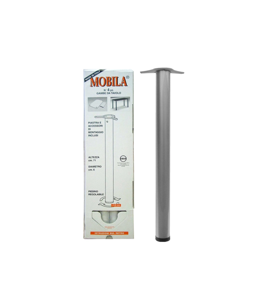KIT GAMBE TAVOLO 4 PZ. Ø 60 - H.710 MM. ALLUMINIO OPACO