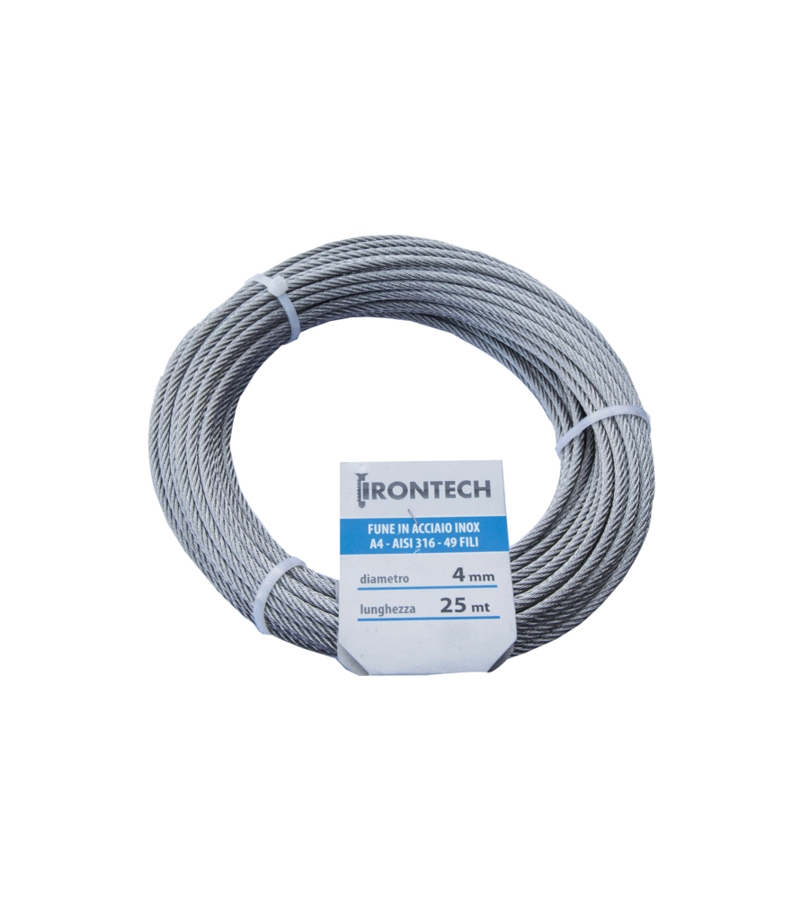 FUNE IN ACCIAIO INOX 49 FILI Ø 4 MM. 25 MT.