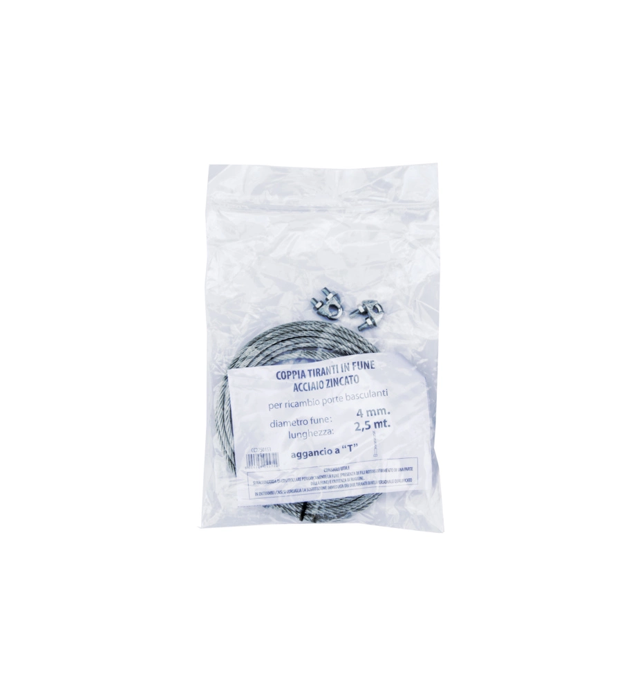 KIT PER PORTE BASCULANTI FUNE Ø 4 MM. CON GANCIO A T + 2 MORSETTI