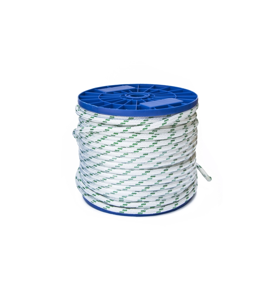 CORDA IN POLIESTERE Ø 8 MM. BIANCO CON SEGNALINO VERDE 80 MT.