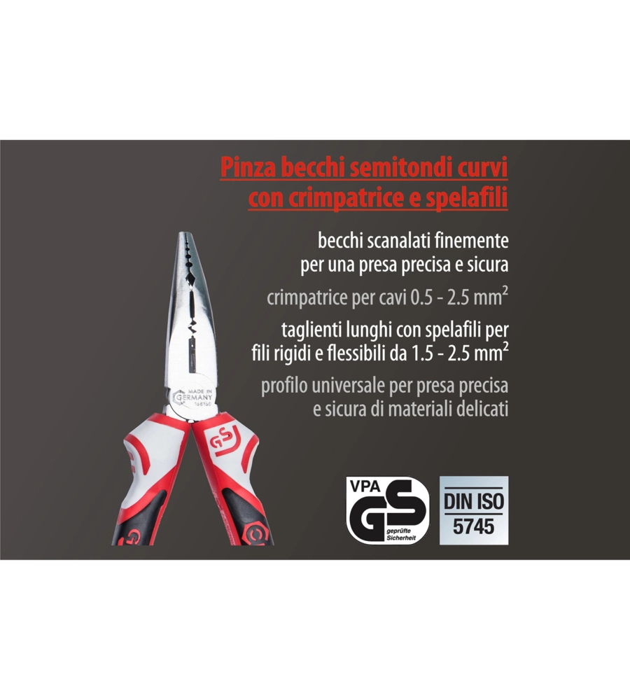 PINZA BECCHI CURVI 3K CON CRIMPATRICE E SPELAFILI 160 MM.