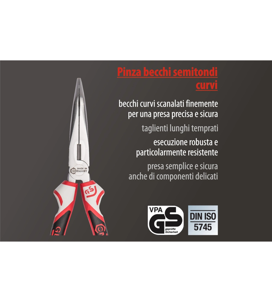 PINZA BECCHI SEMITONDI CURVI 3K 160 MM.