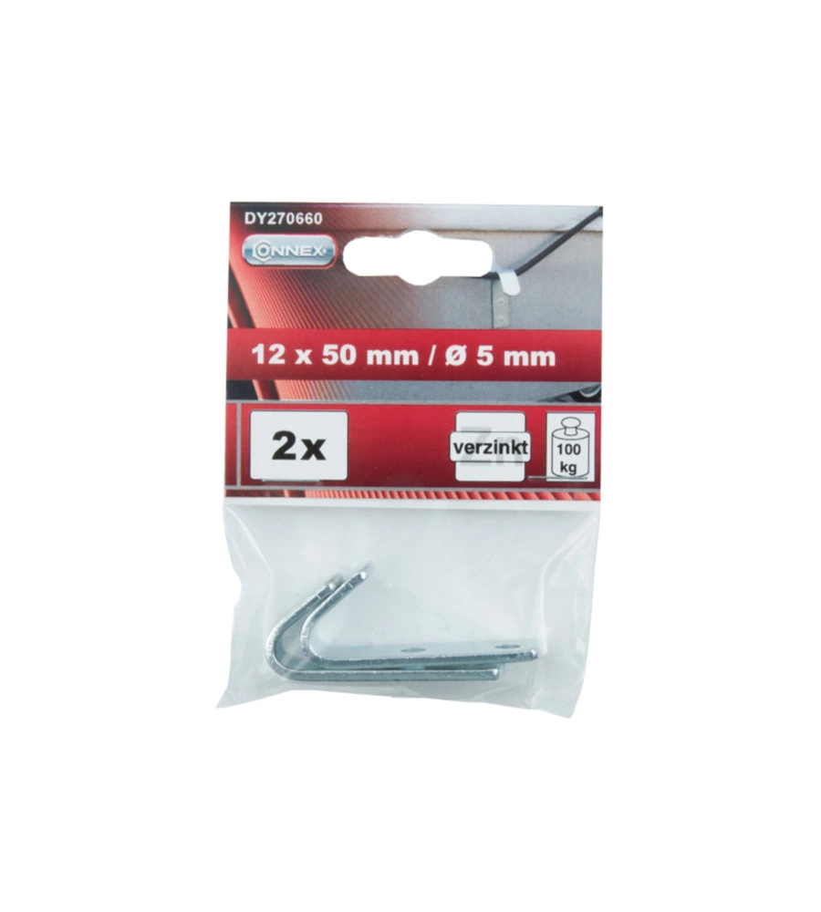 GANCIO PIATTO DA PARETE IN ACCIAIO ZINCATO 12X50 MM. MAX 100 KG. 2 PZ.