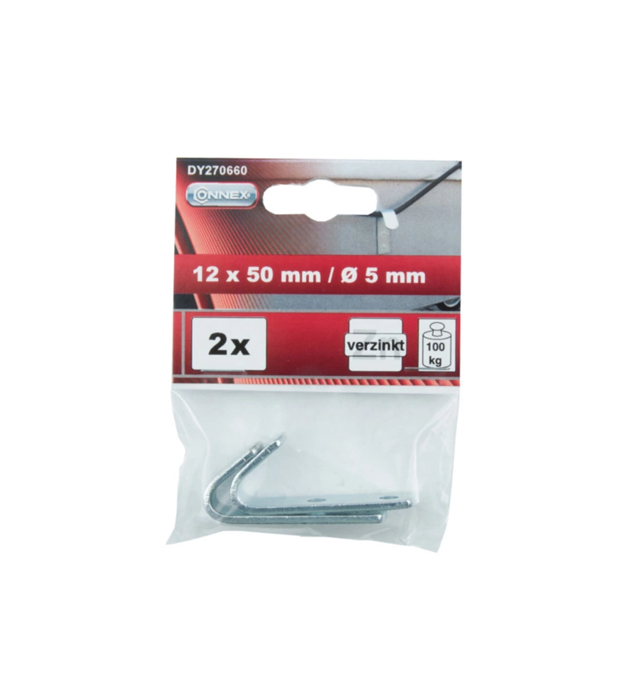 GANCIO PIATTO DA PARETE IN ACCIAIO ZINCATO 20X65 MM. MAX 170 KG. 2 PZ.