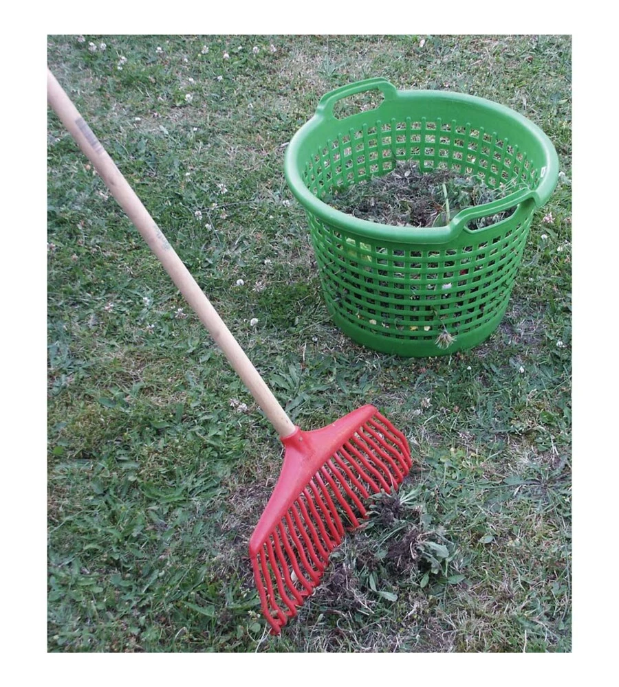 RASTRELLO PER FOGLIE IN PLASTICA CON MANICO IN LEGNO