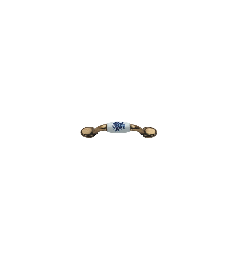 MANIGLIETTA IN PORCELLANA - 74 MM. - FIORE BLU