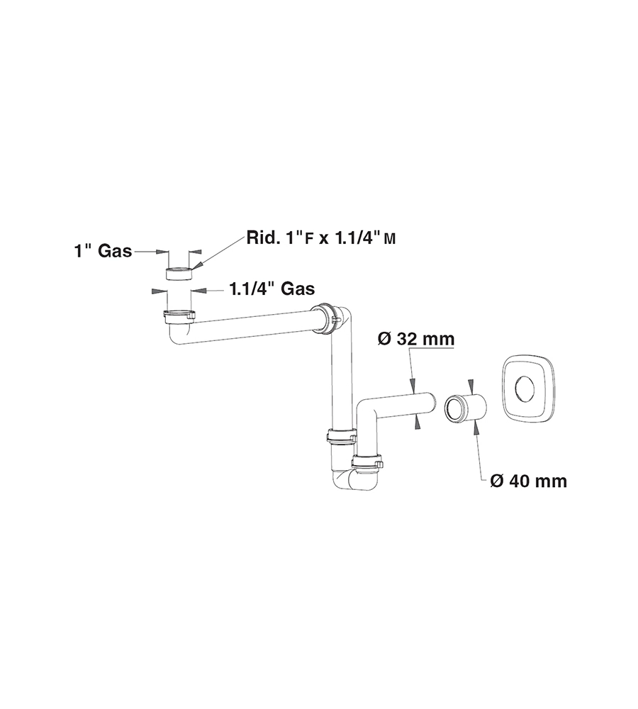 SIFONE "LIRA" PER LAVABO 1 1/4" IN PLASTICA, PER BAGNO