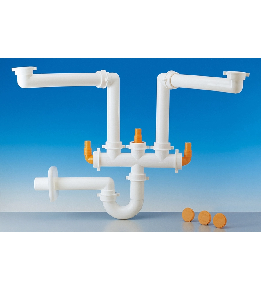 SIFONE SALVASPAZIO "LIRA" A "S" 2 VASCHE 1 1/2" X 40 MM., PER CUCINA