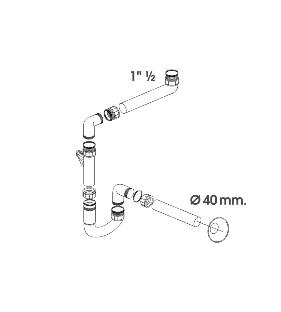SIFONE SALVASPAZIO A “S” 1 VASCA 1 1/2" X 40 MM., PER CUCINA