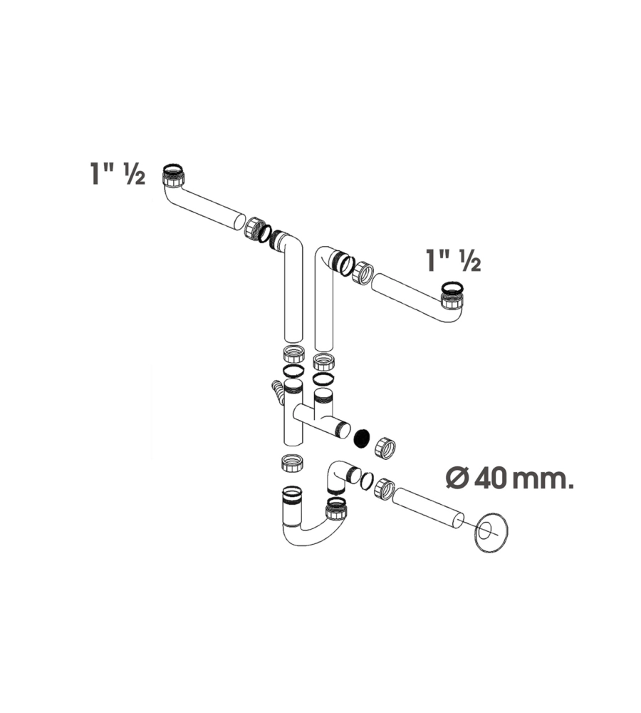 SIFONE SALVASPAZIO A “S” 2 VASCHE 1 1/2" X 40 MM., PER CUCINA