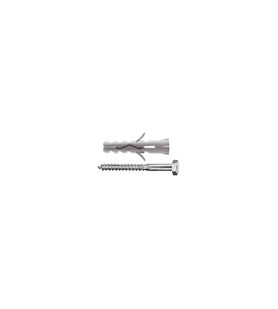 TASSELLI IN NYLON Ø 10 X 50 SENZA COLLARINO CON VITE TESTA ESAGONALE 4 PZ.