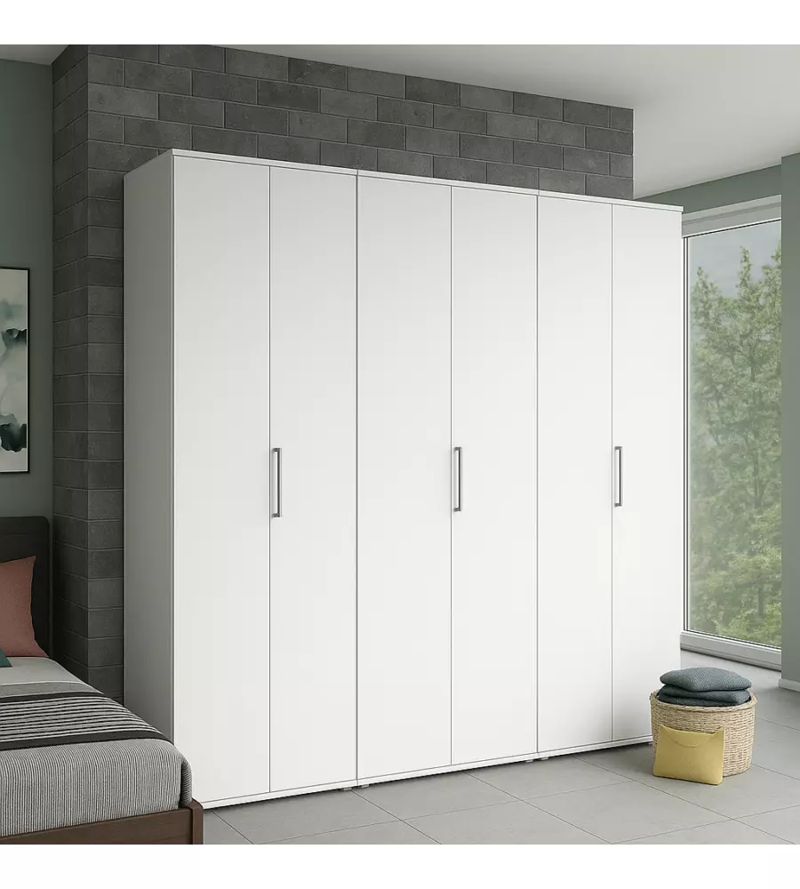 ARMADIO BIANCO A 6 ANTE, 240X52X207 CM
