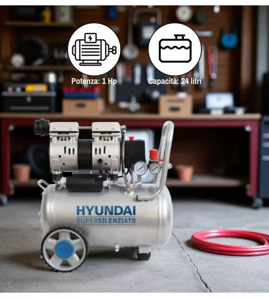 COMPRESSORE ARIA SILENZIATO HYUNDAI 24L 1HP - COD. 65700