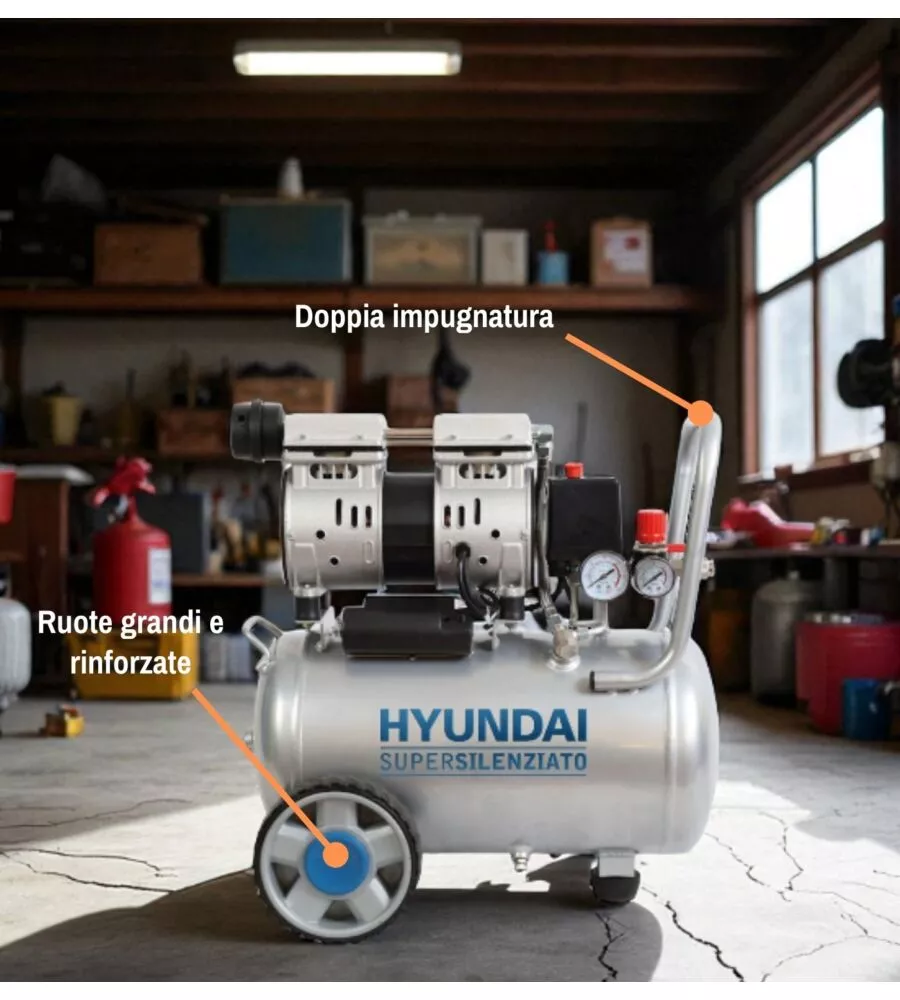 COMPRESSORE ARIA SILENZIATO HYUNDAI 24L 1HP - COD. 65700