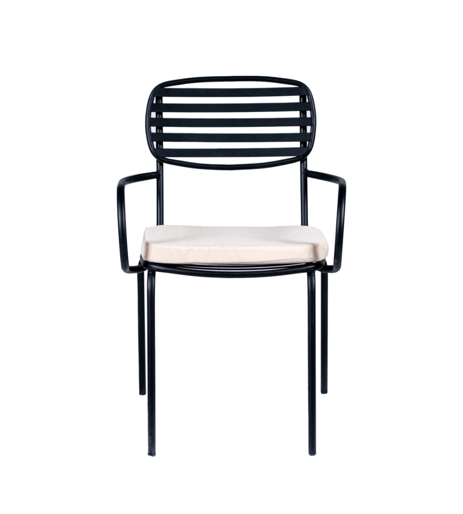 SEDIA DA ESTERNO EUROGARDEN CON BRACCIOLI "TRIESTE" IN METALLO CON CUSCINO BEIGE 55X45X86 CM