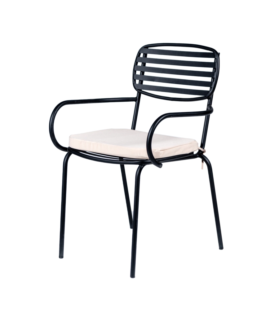 SEDIA DA ESTERNO EUROGARDEN CON BRACCIOLI "TRIESTE" IN METALLO CON CUSCINO BEIGE 55X45X86 CM