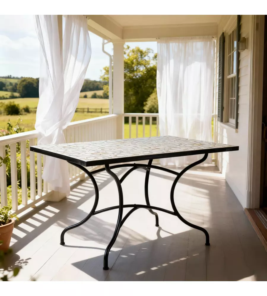 TAVOLO DA ESTERNO EUROGARDEN "MEDITERRANEA" IN FERRO CON TOP PIASTRELLE 120X80X75 CM