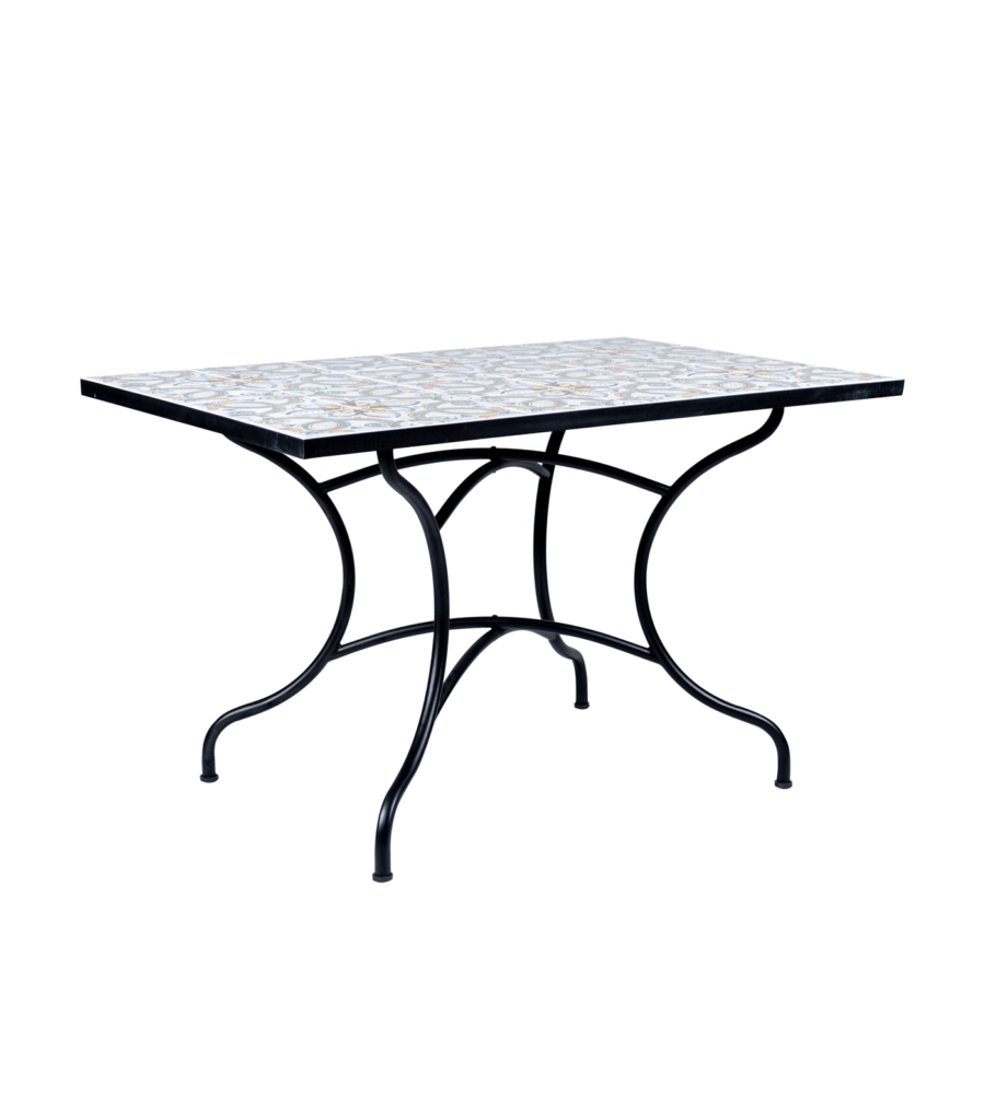 TAVOLO DA ESTERNO EUROGARDEN "MEDITERRANEA" IN FERRO CON TOP PIASTRELLE 120X80X75 CM