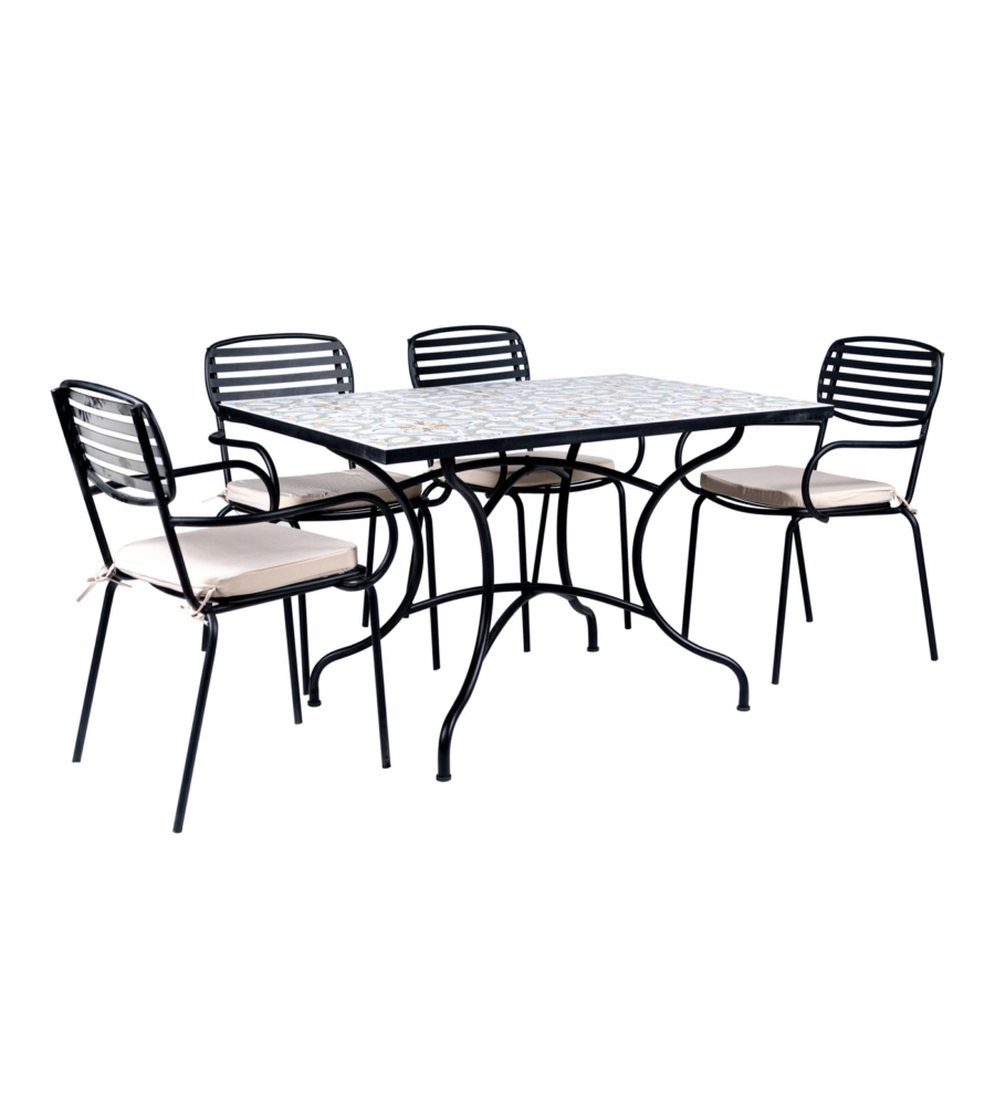 TAVOLO DA ESTERNO EUROGARDEN "MEDITERRANEA" IN FERRO CON TOP PIASTRELLE 120X80X75 CM