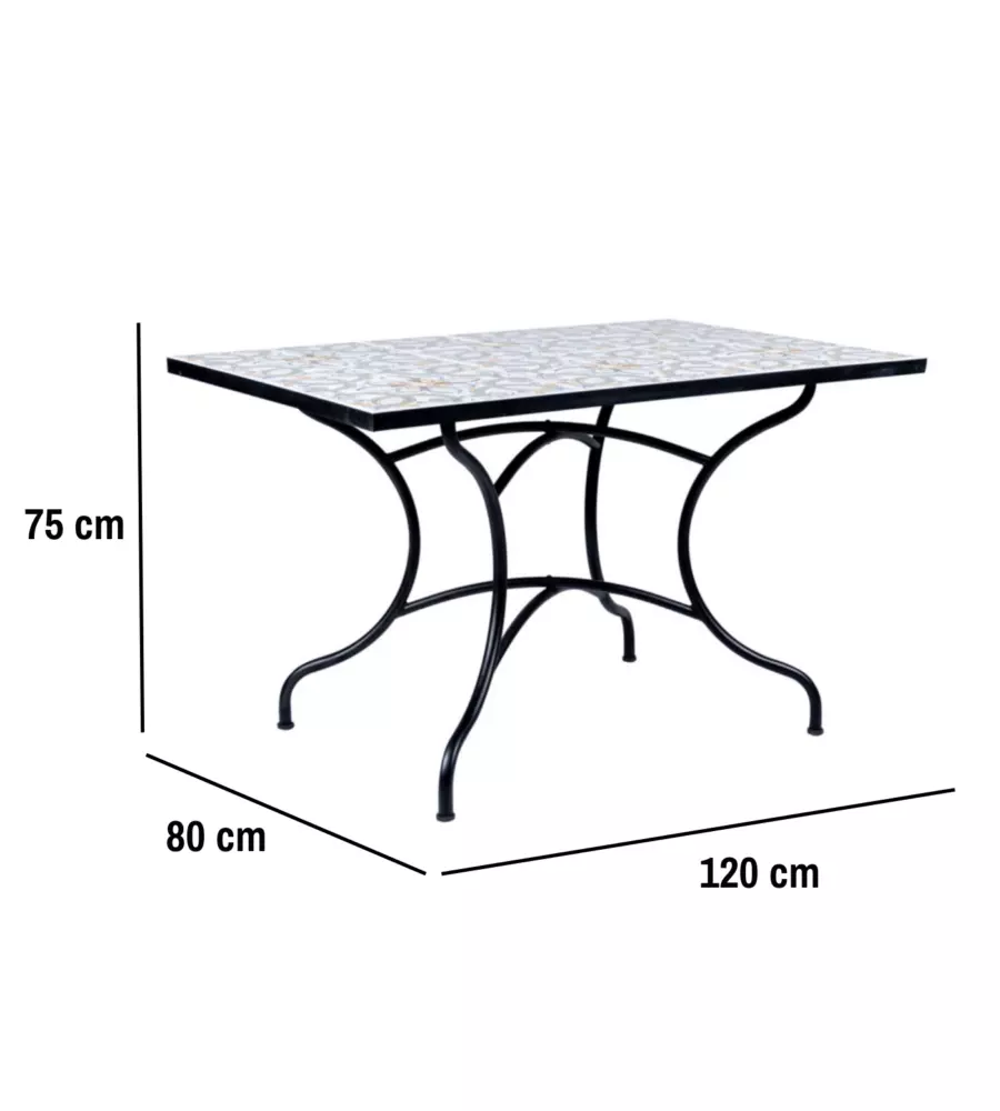 TAVOLO DA ESTERNO EUROGARDEN "MEDITERRANEA" IN FERRO CON TOP PIASTRELLE 120X80X75 CM